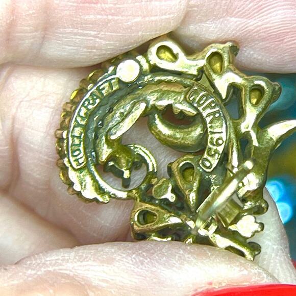 Clip Earrings HOLLYCRAFT 1950 Green Gold Vtg Estate Jewelry O30 - Picture 5 of 7
